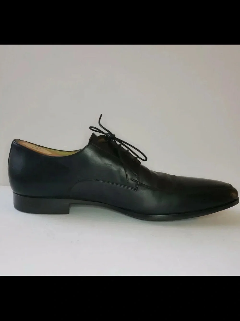 Men’s SANTONI Mens 10.5 Black Apron Toe Dress Derby Oxfords Italy